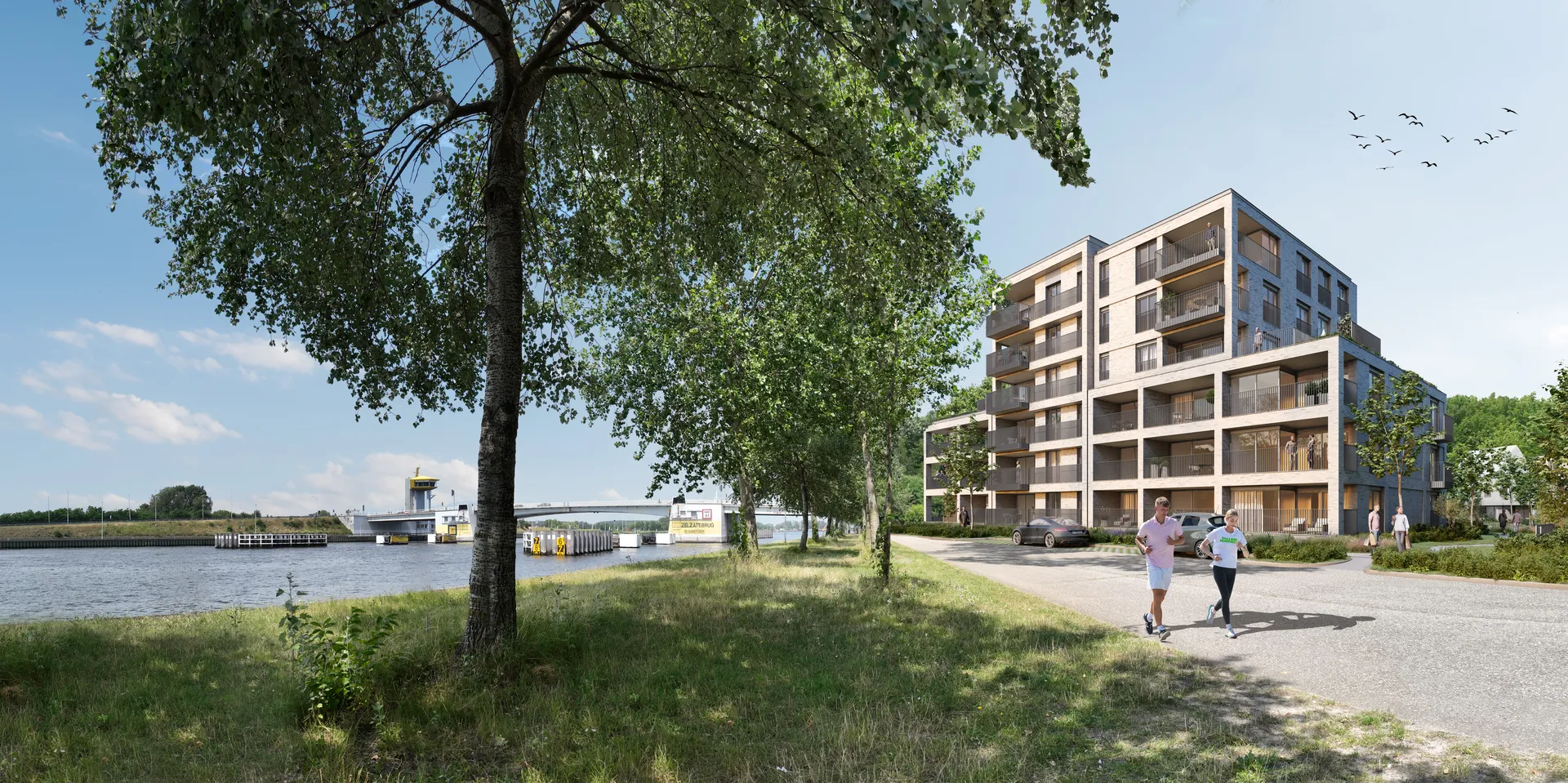 Residentie Waterkant aan het kanaal in Zelzate, gezien vanaf de brug