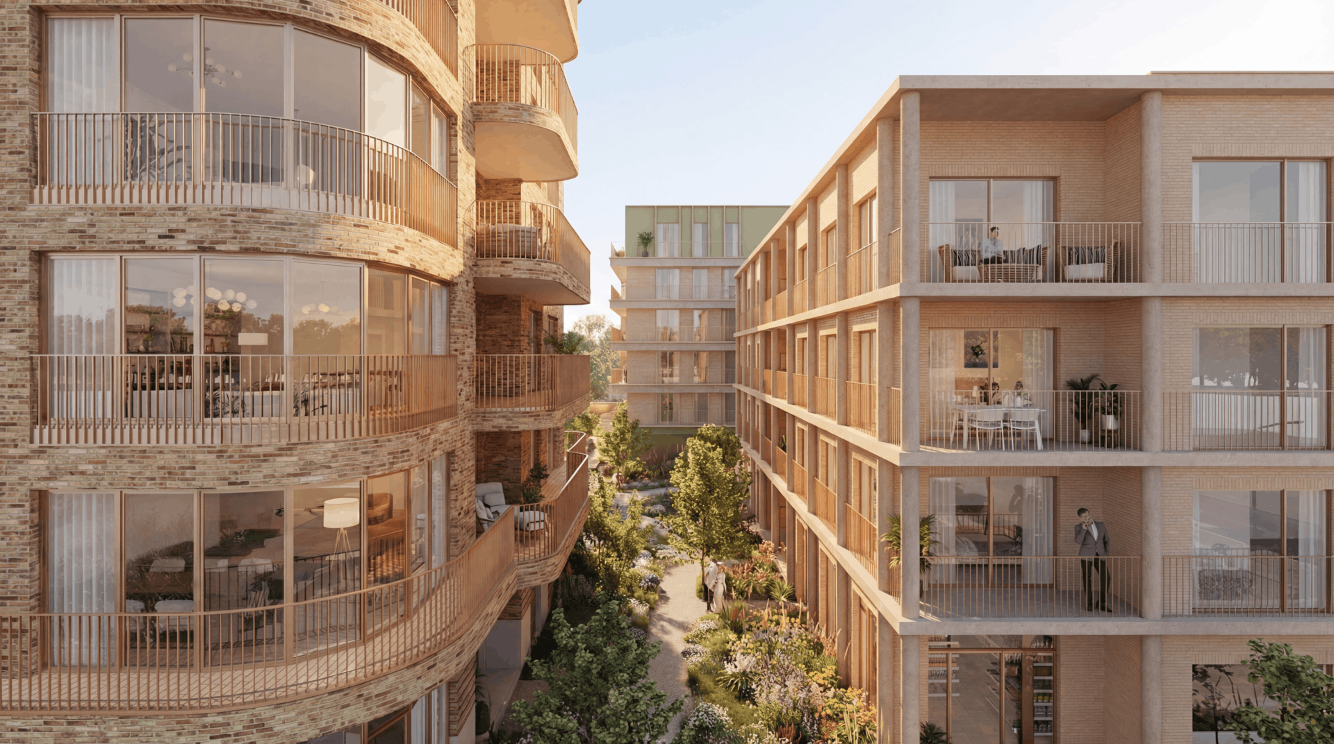 Binnentuin Ankerhavn in goud licht