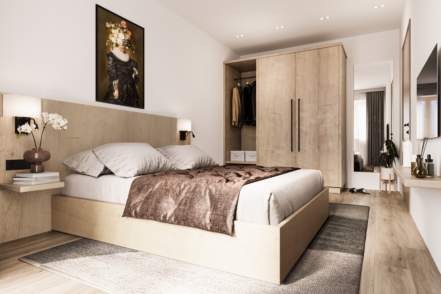 Luxe slaapkamer met houten afwerking