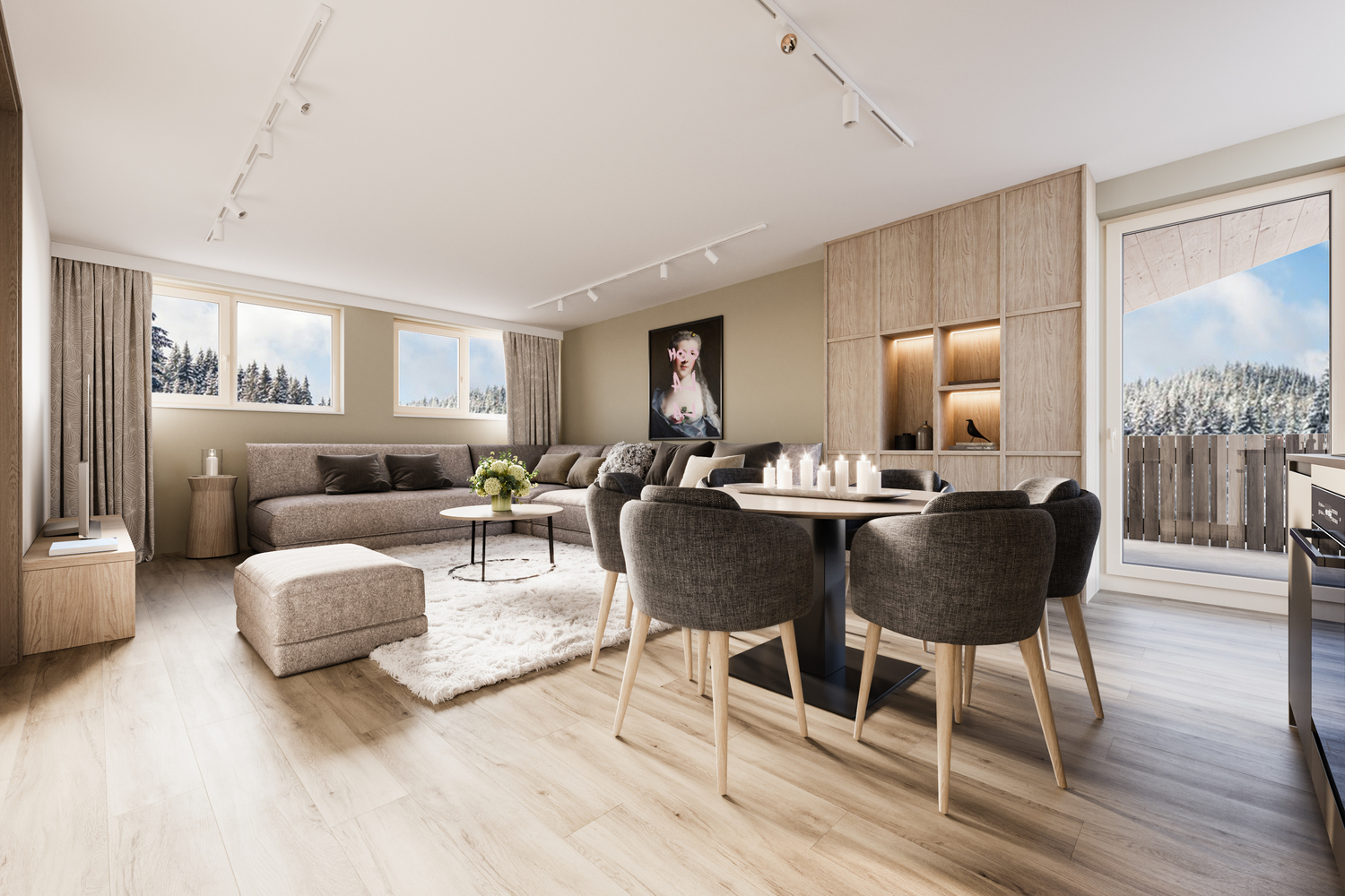 Luxe woonkamer met Alpine Chic interieur