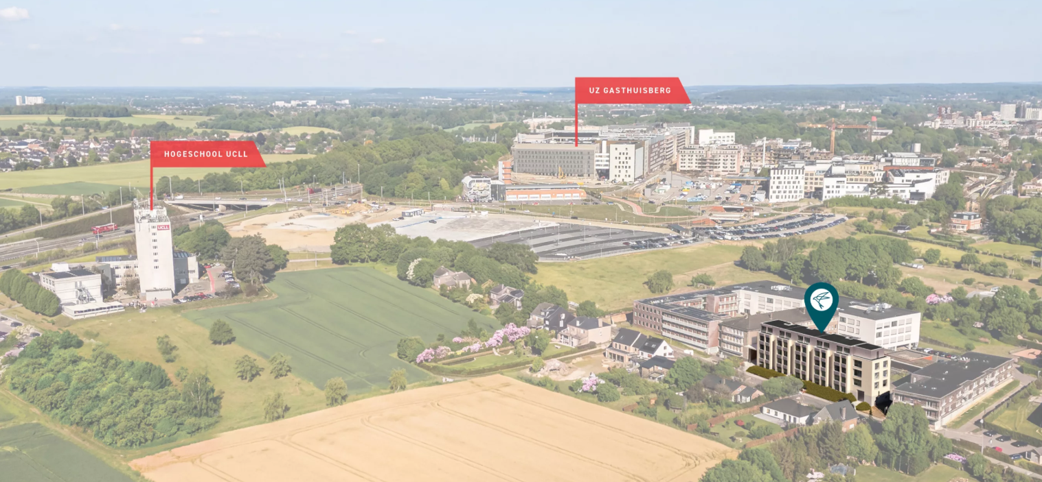 Luchtfoto locatie Vogelzang nabij Hogeschool UCLL en UZ Gasthuisberg Leuven