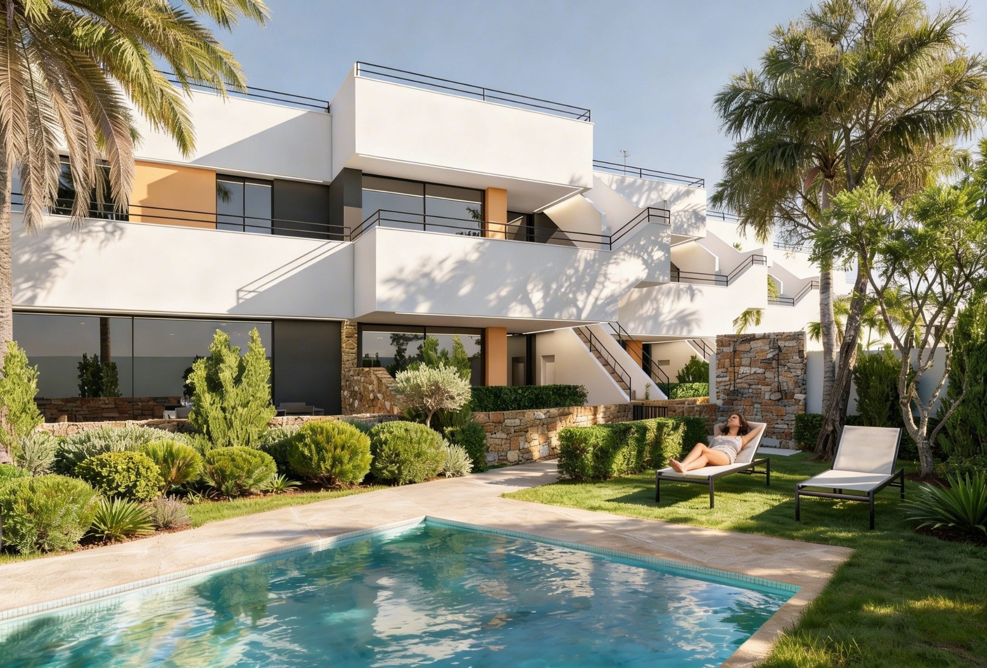 Bahia Nova 2 — exterior with communal pool and Mediterranean garden