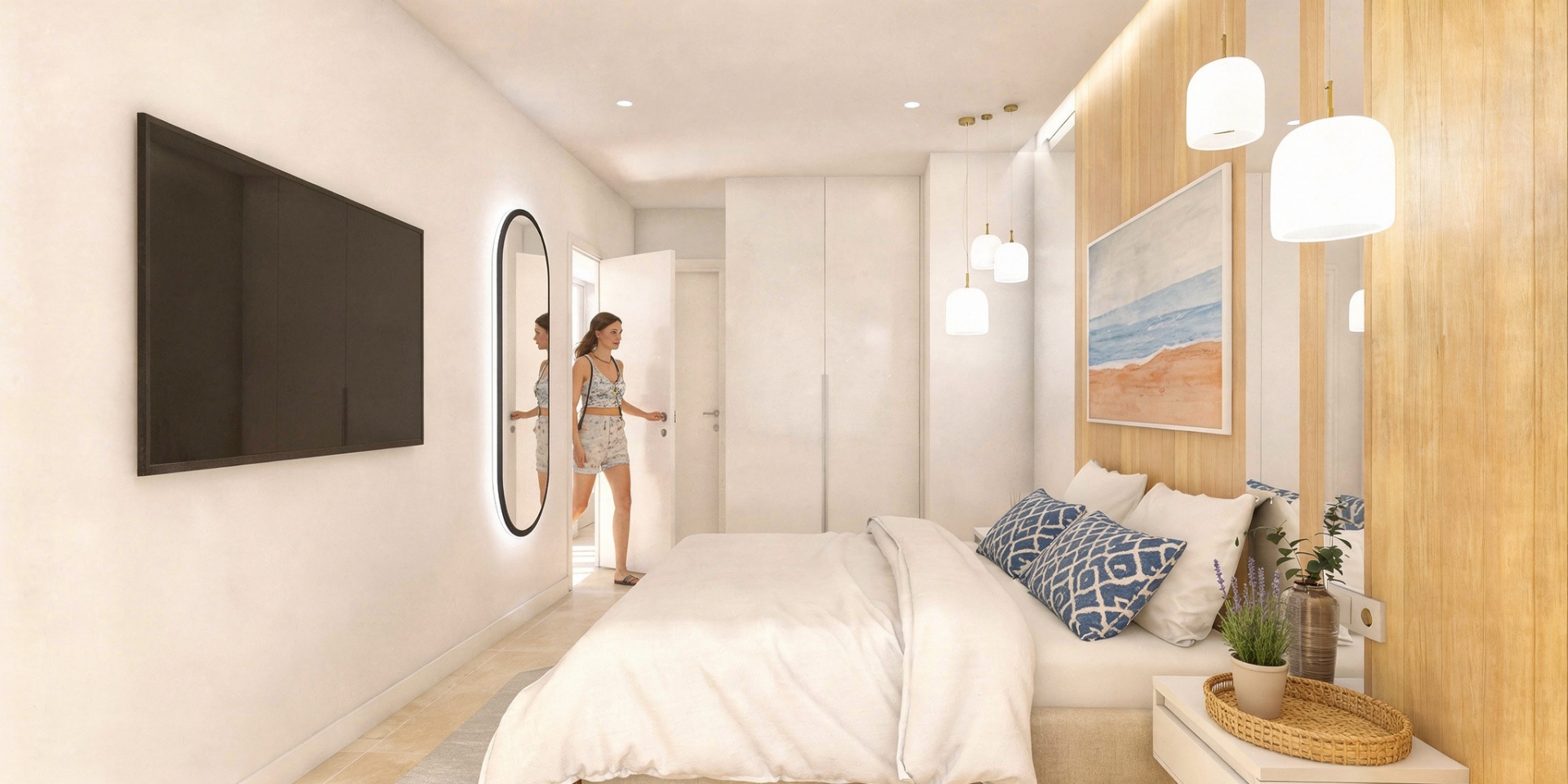 Bedroom with wooden accents