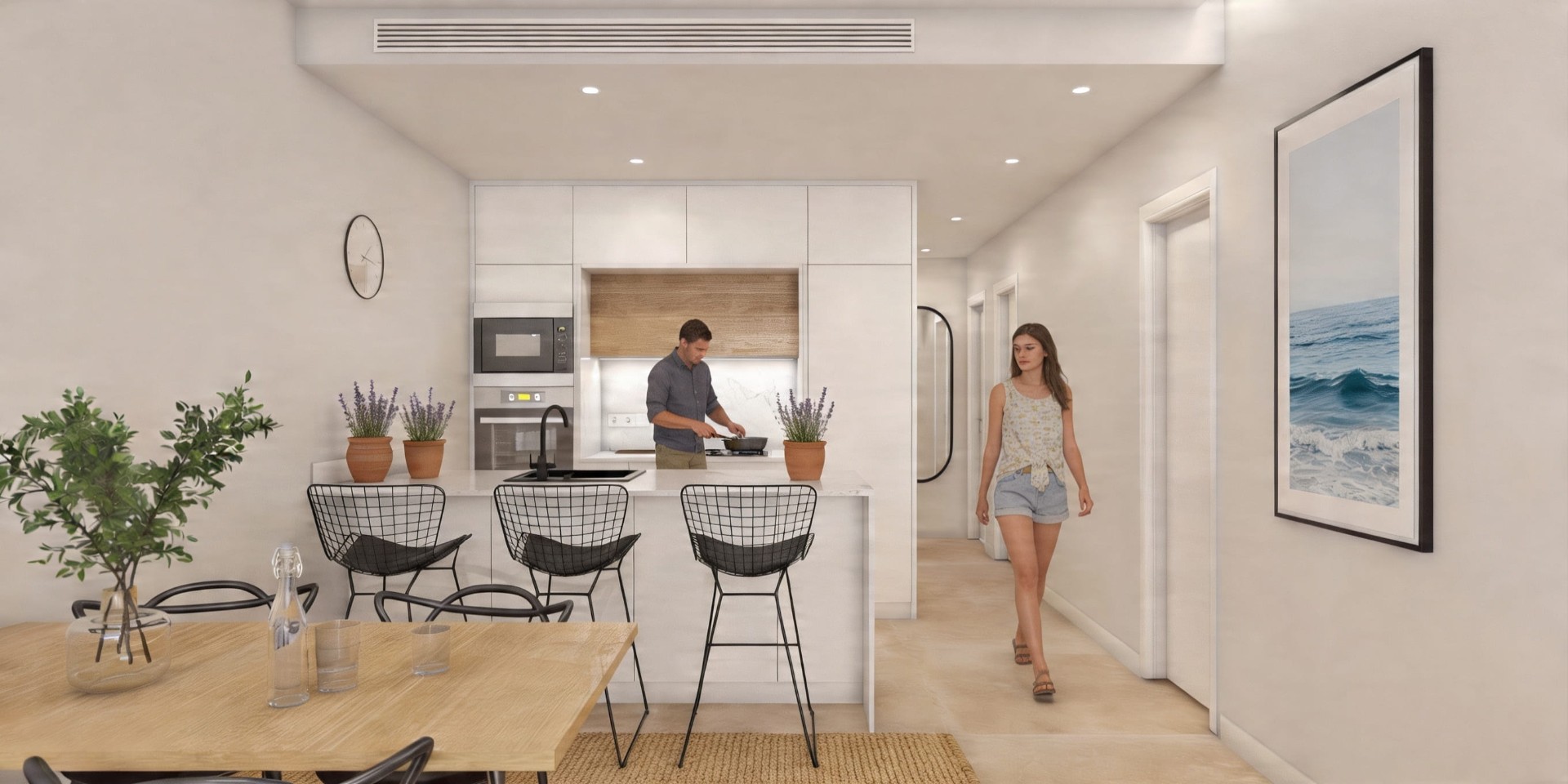 Open kitchen with porcelain countertop in Bahia Nova 2