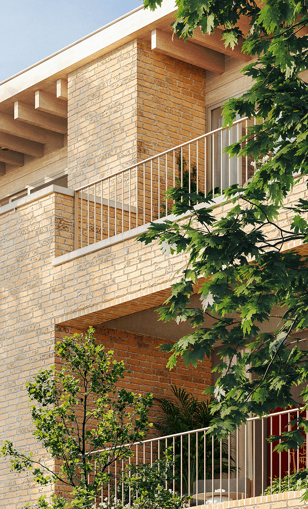 Detail balkon en gevelafwerking Het Porfier