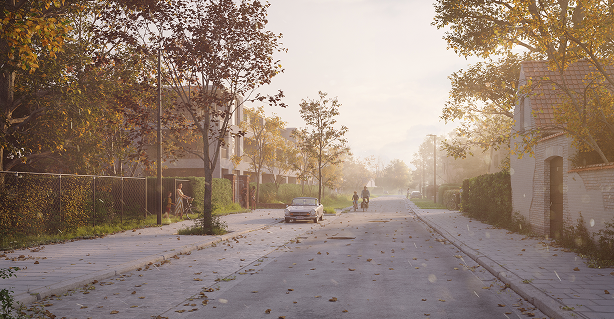Sfeerbeeld straat met bomen in de herfst nabij Het Porfier Sint-Amandsberg