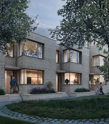 Avondsfeer exterieur woningen Het Porfier