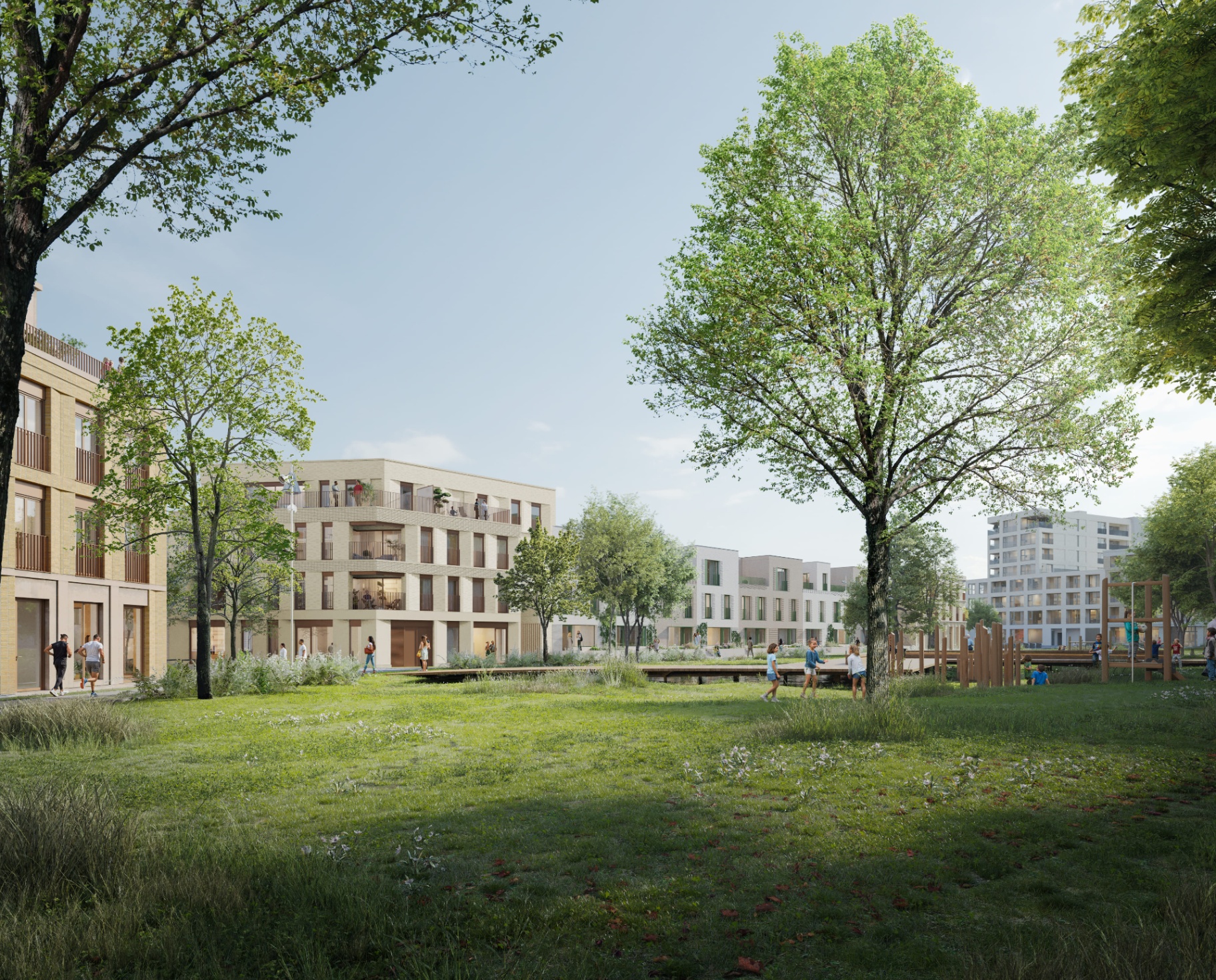 Groen binnenhof in de woonwijk Komet