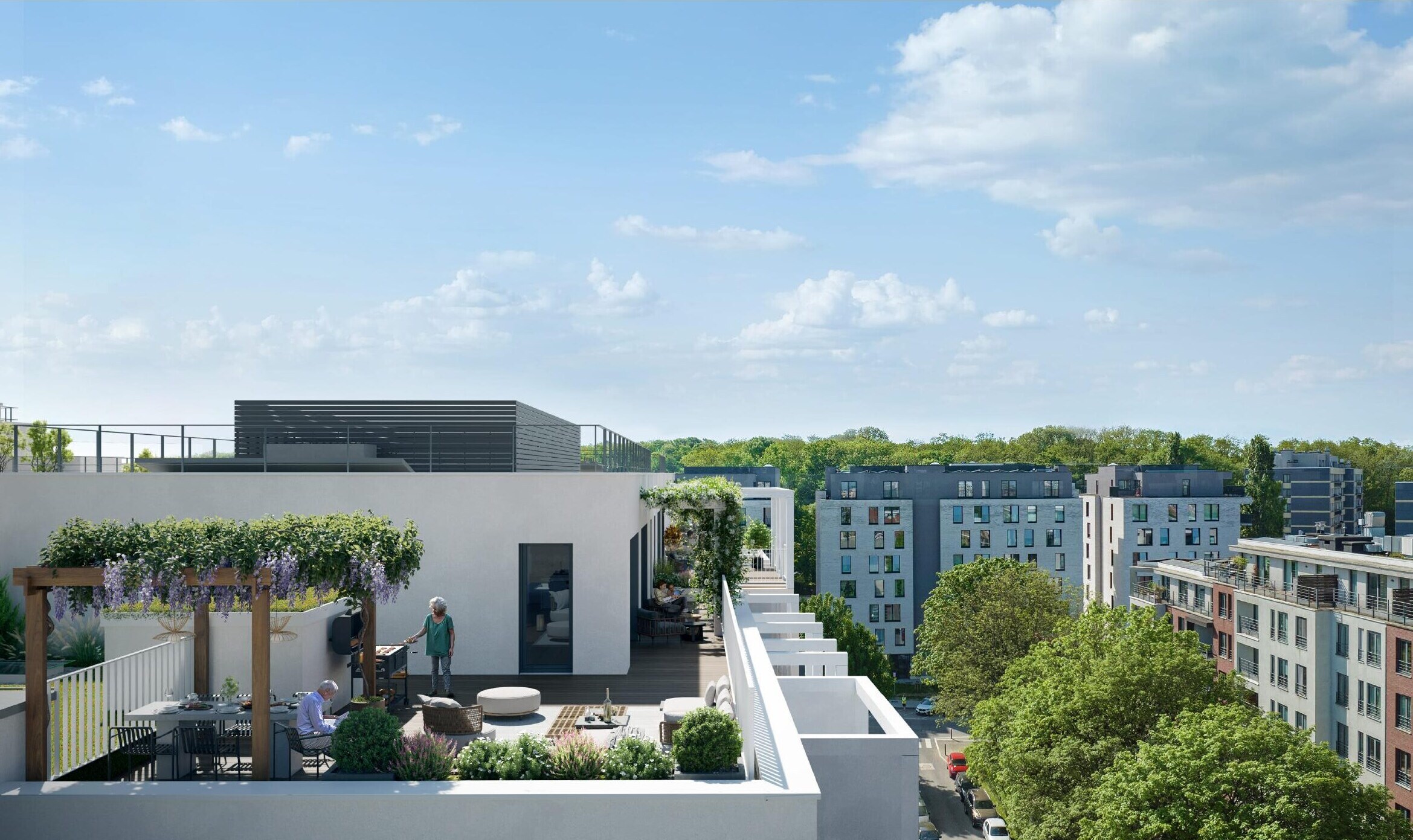 Toit-terrasse de Juliet avec pergola, vue sur Schaerbeek