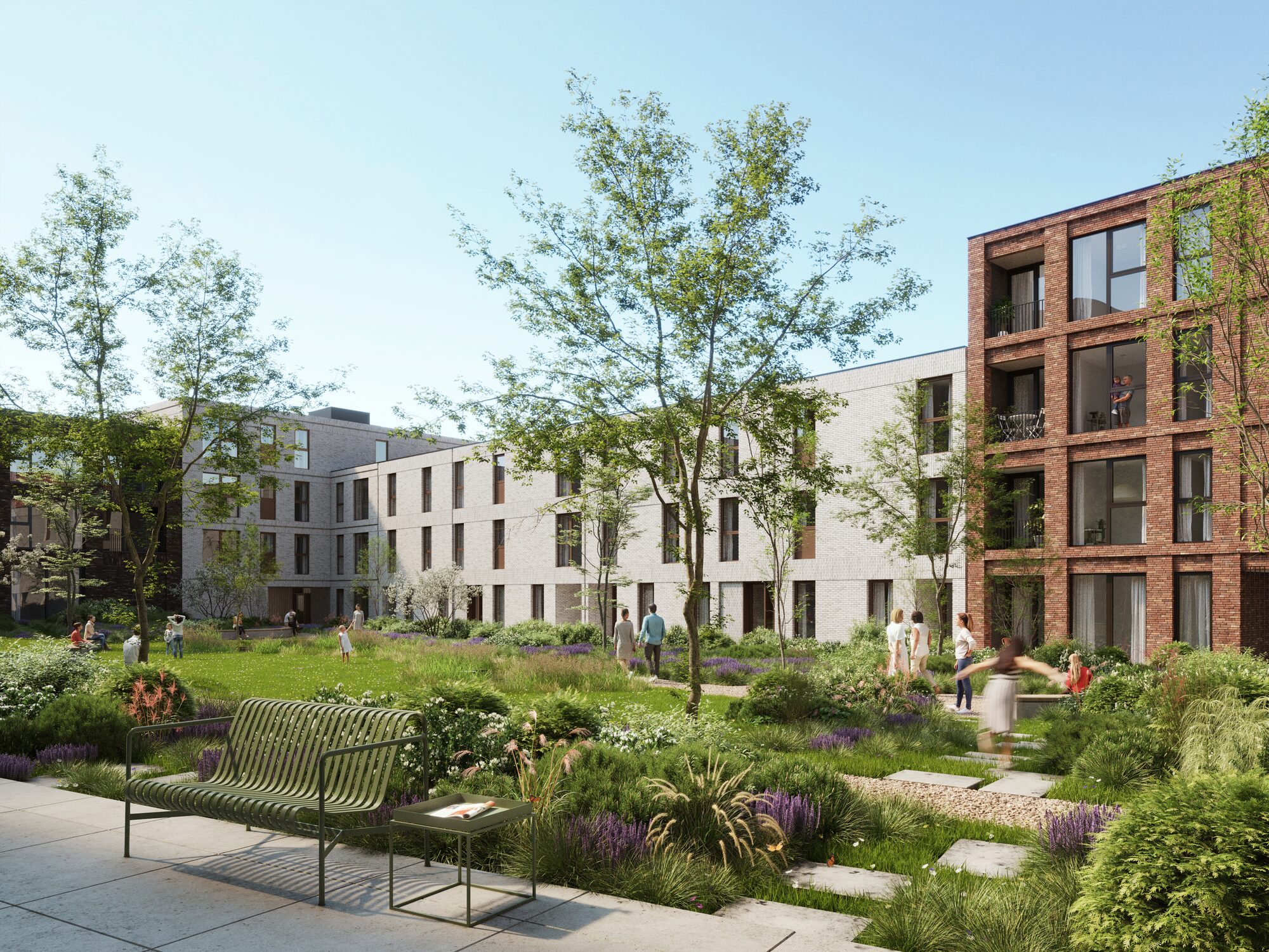 Overzicht groene binnentuin van 1.500 m²