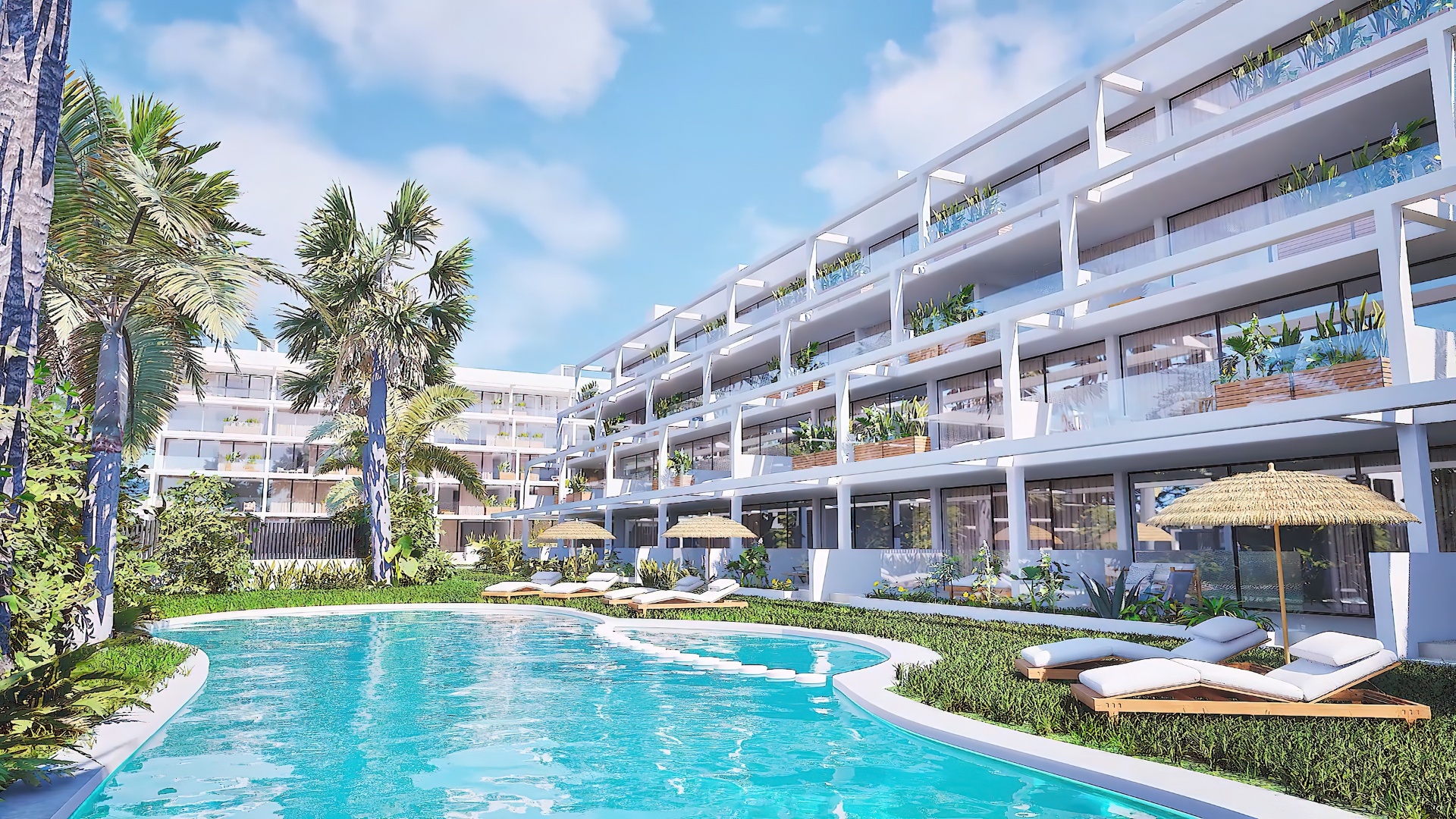 Nieuwbouw appartementen in Spanje met lagoon zwembad en tropische tuinen